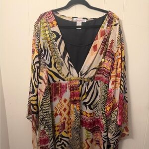 Silhouette Black Top with Multicolor Print Trim